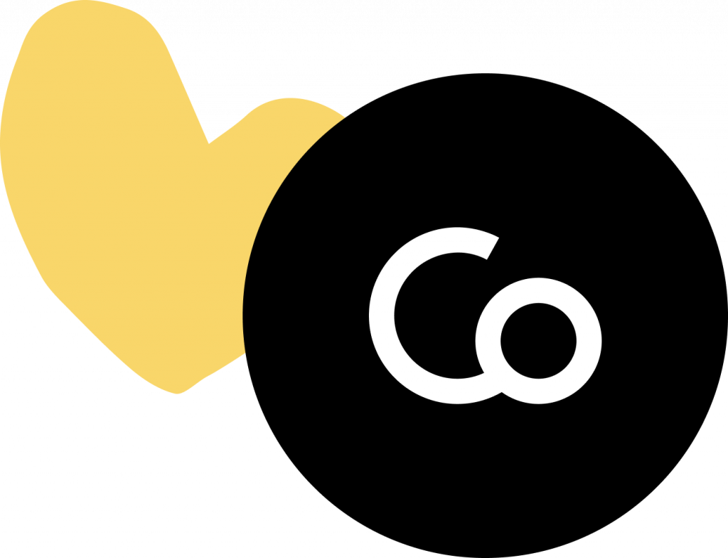 logo de la Colloc et forme jaune coeur